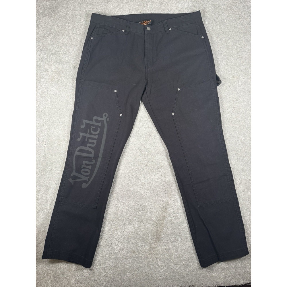 Von Dutch Pants Mens 38x30 Black Carpenter Workwear‎ Double Knee Y2K Style Nwot
